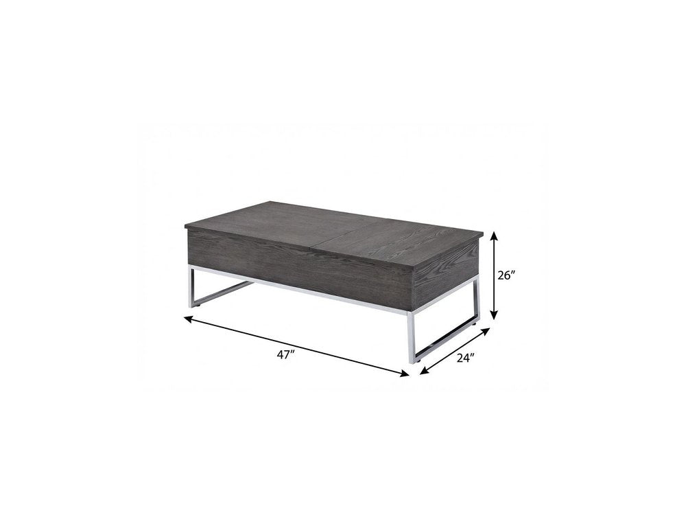 47" Gray and Silver Wood Lift Top Frame Coffee Table HomeRoots