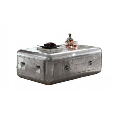 52" Silver Aluminum Solid Coffee Table With Drawer HomeRoots