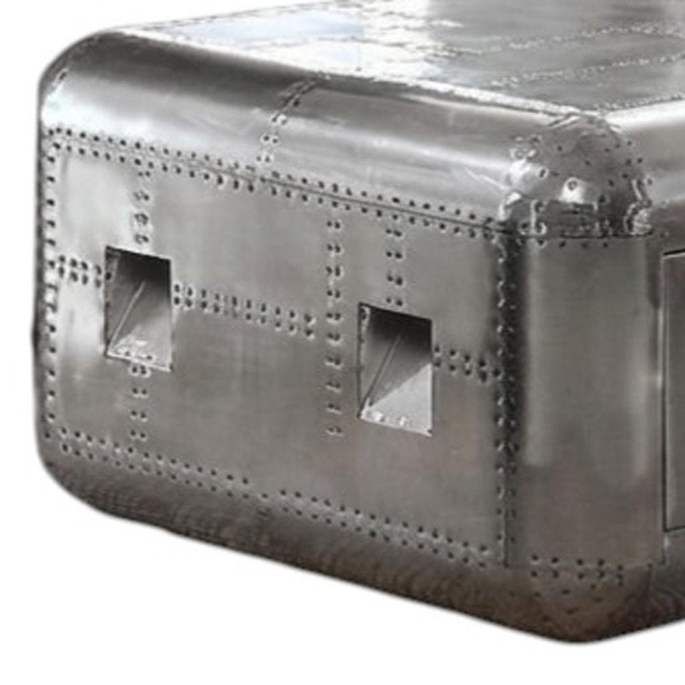 52" Silver Aluminum Solid Coffee Table With Drawer HomeRoots