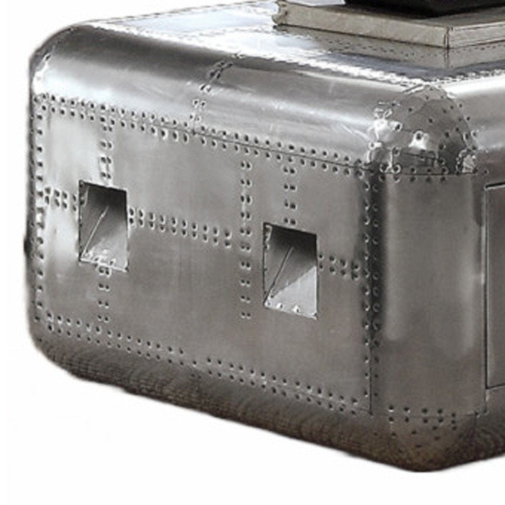 52" Silver Aluminum Solid Coffee Table With Drawer HomeRoots