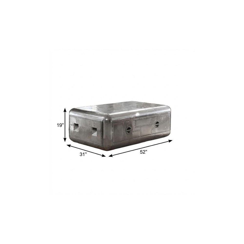 52" Silver Aluminum Solid Coffee Table With Drawer HomeRoots