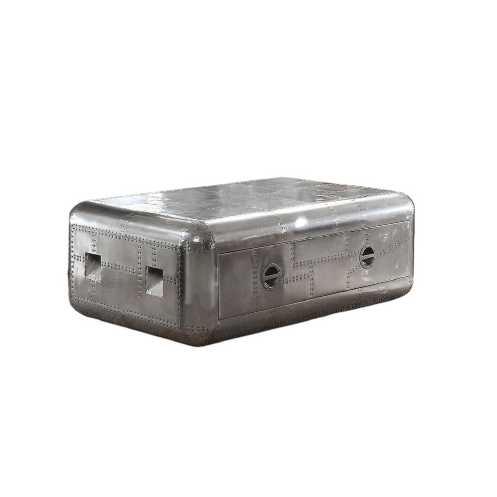 52" Silver Aluminum Solid Coffee Table With Drawer HomeRoots