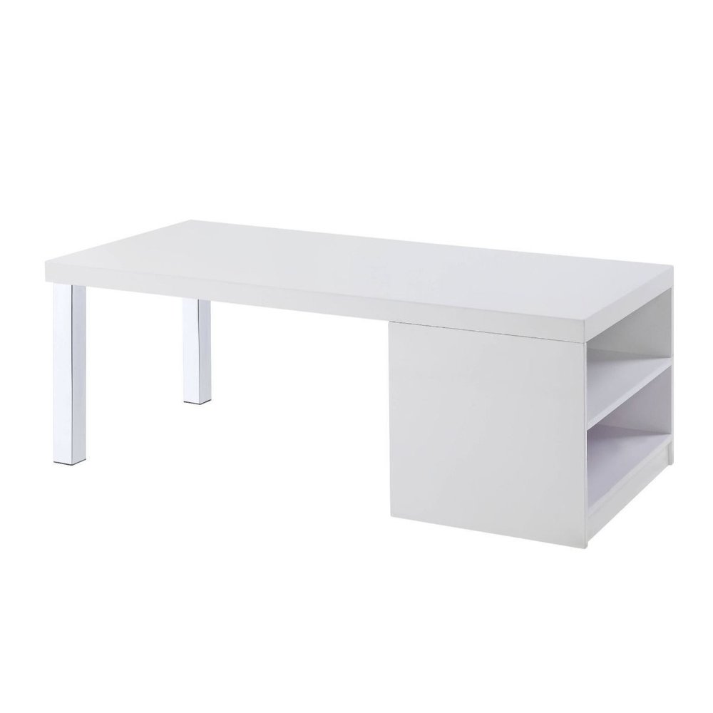 47" White and Silver Wood And Metal Frame Coffee Table With Shelf HomeRoots