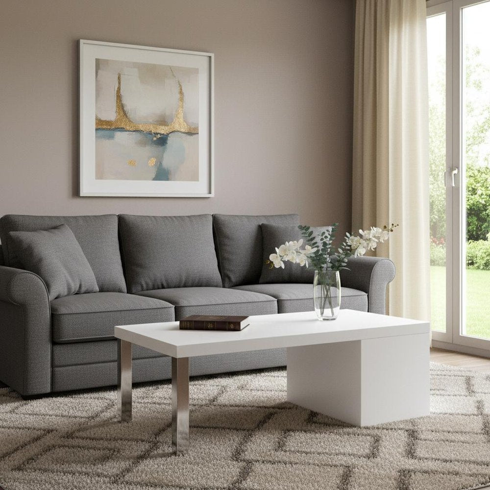 47" White and Silver Wood And Metal Frame Coffee Table With Shelf HomeRoots