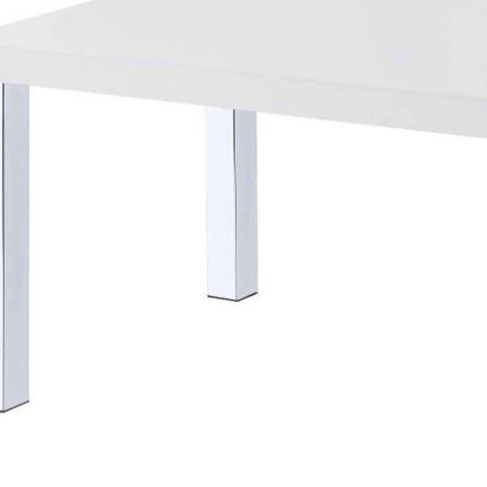 47" White and Silver Wood And Metal Frame Coffee Table With Shelf HomeRoots