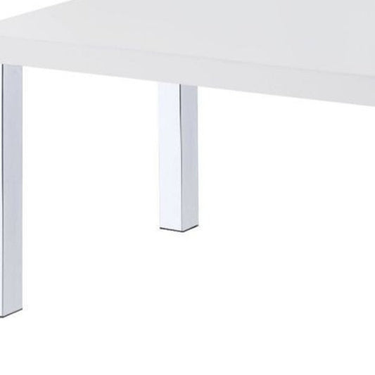 47" White and Silver Wood And Metal Frame Coffee Table With Shelf