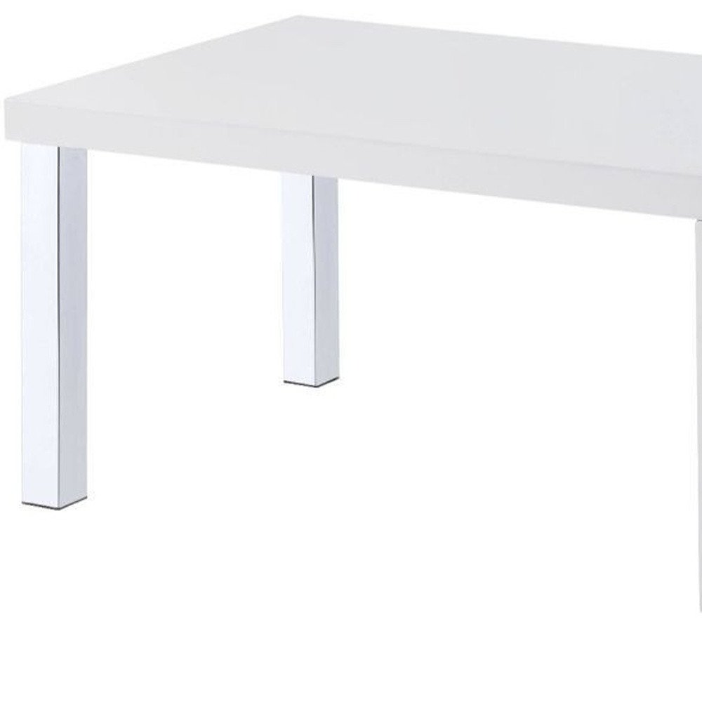 47" White and Silver Wood And Metal Frame Coffee Table With Shelf HomeRoots