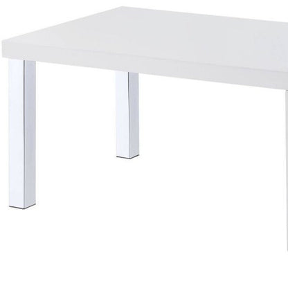 47" White and Silver Wood And Metal Frame Coffee Table With Shelf HomeRoots
