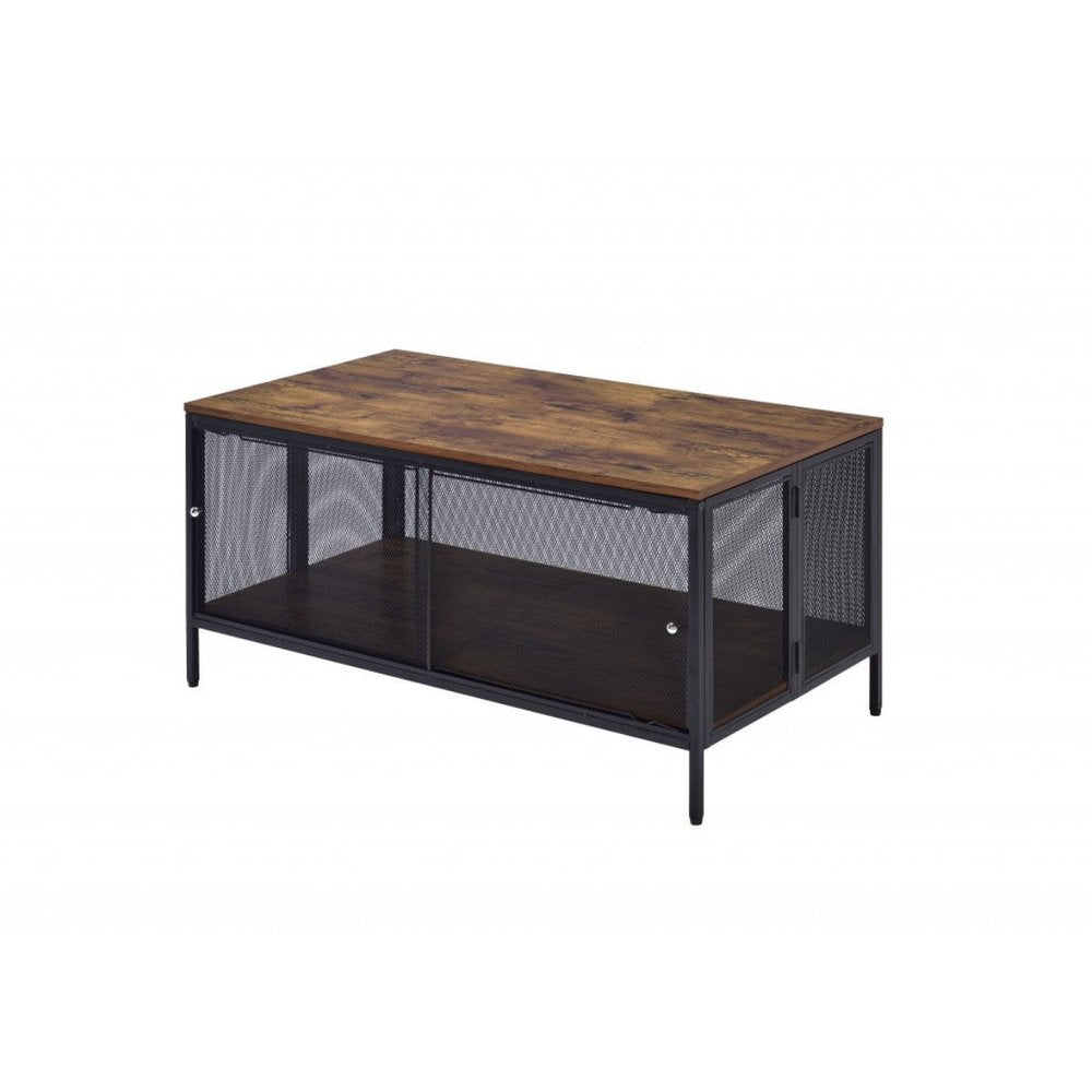 41" Brown and Black Wood And Metal Frame Coffee Table With Shelf HomeRoots