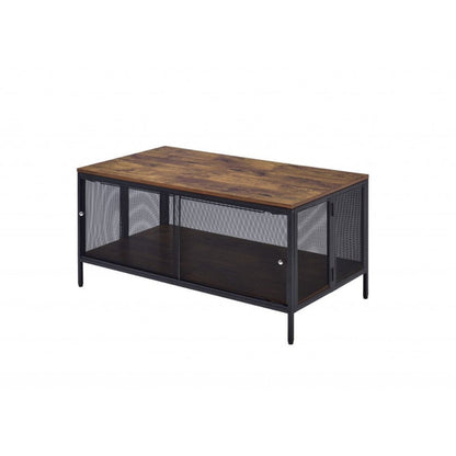 41" Brown and Black Wood And Metal Frame Coffee Table With Shelf HomeRoots