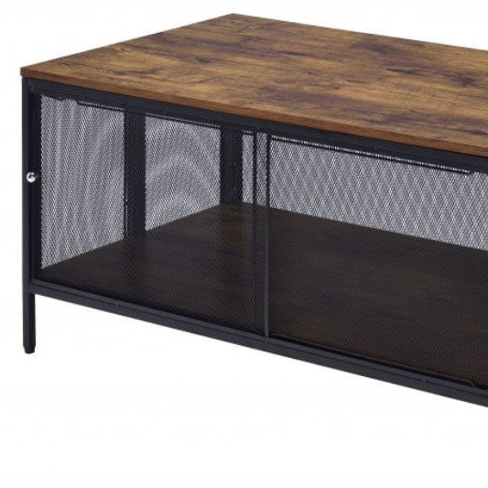 41" Brown and Black Wood And Metal Frame Coffee Table With Shelf HomeRoots