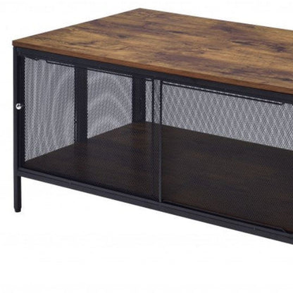 41" Brown and Black Wood And Metal Frame Coffee Table With Shelf HomeRoots