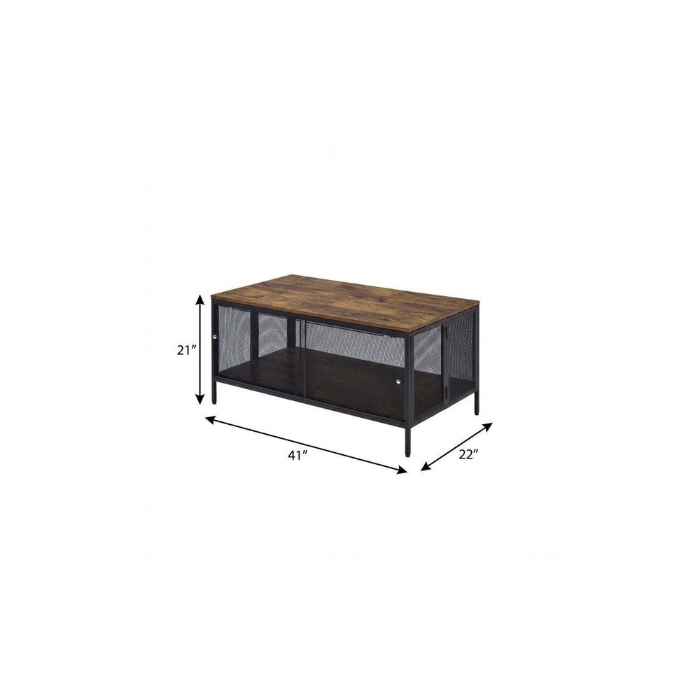 41" Brown and Black Wood And Metal Frame Coffee Table With Shelf HomeRoots