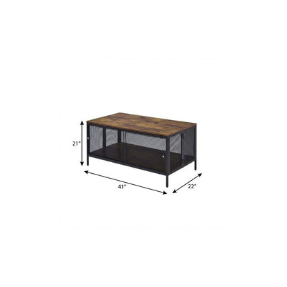 41" Brown and Black Wood And Metal Frame Coffee Table With Shelf HomeRoots