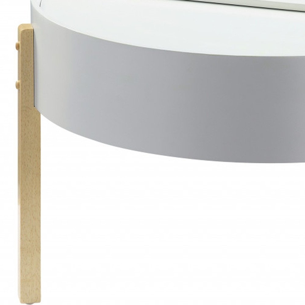 32" White and Natural Wood And Solid Wood Round Coffee Table HomeRoots