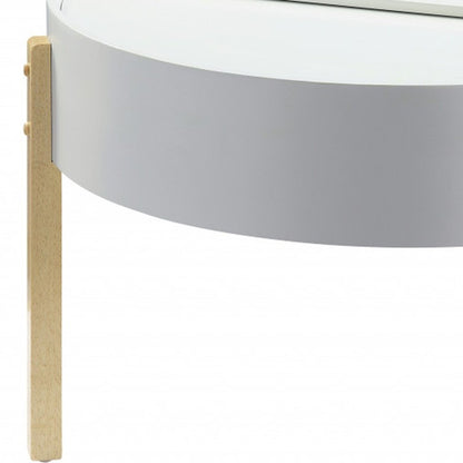 32" White and Natural Wood And Solid Wood Round Coffee Table HomeRoots