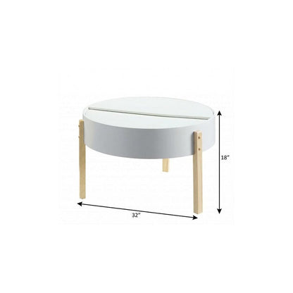 32" White and Natural Wood And Solid Wood Round Coffee Table HomeRoots