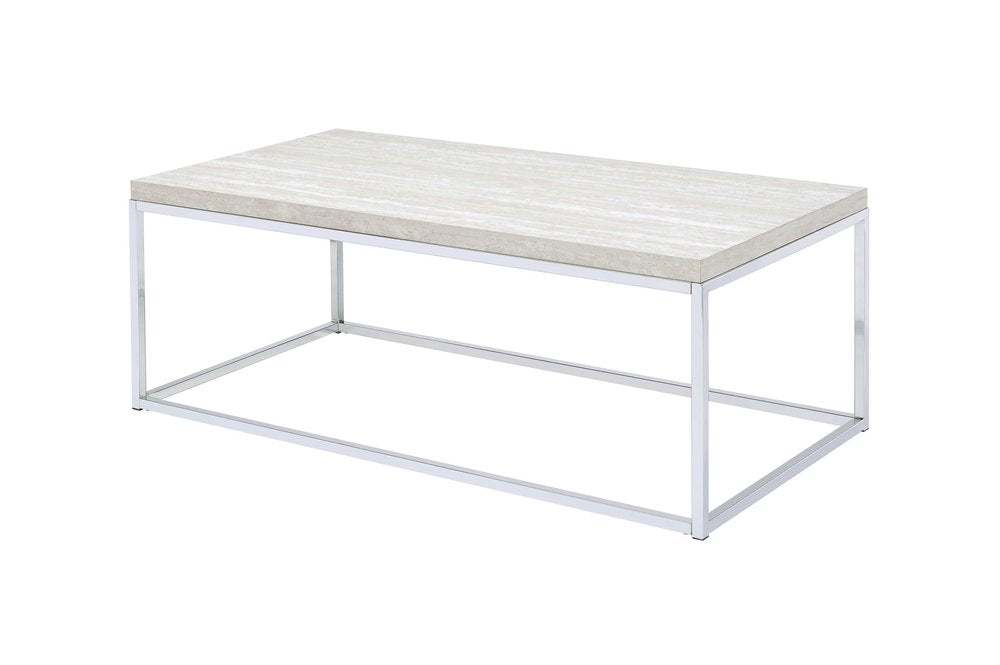 48" Chrome And White Oak Manufactured Wood And Metal Rectangular Coffee Table HomeRoots