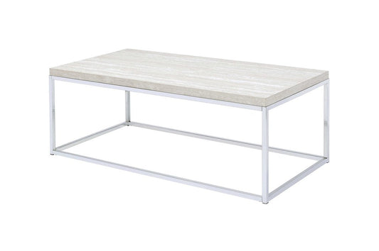 48" Chrome And White Oak Manufactured Wood And Metal Rectangular Coffee Table HomeRoots