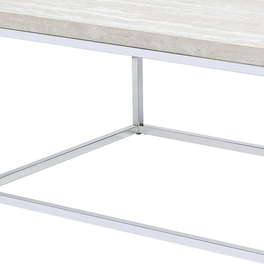48" Chrome And White Oak Manufactured Wood And Metal Rectangular Coffee Table HomeRoots