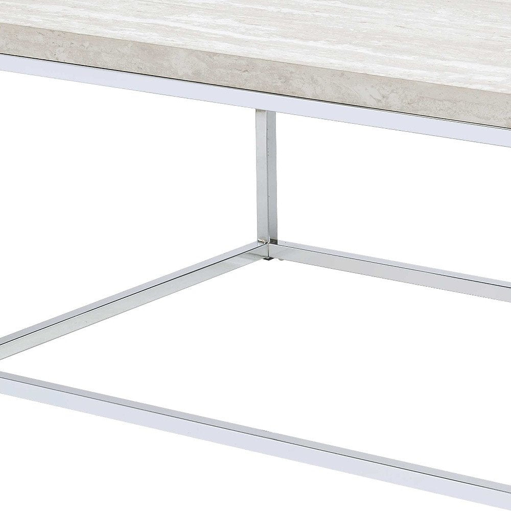48" Chrome And White Oak Manufactured Wood And Metal Rectangular Coffee Table HomeRoots
