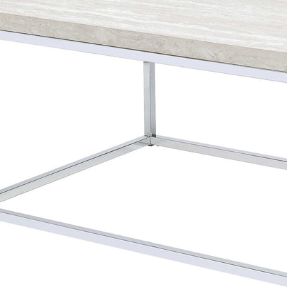 48" Chrome And White Oak Manufactured Wood And Metal Rectangular Coffee Table HomeRoots