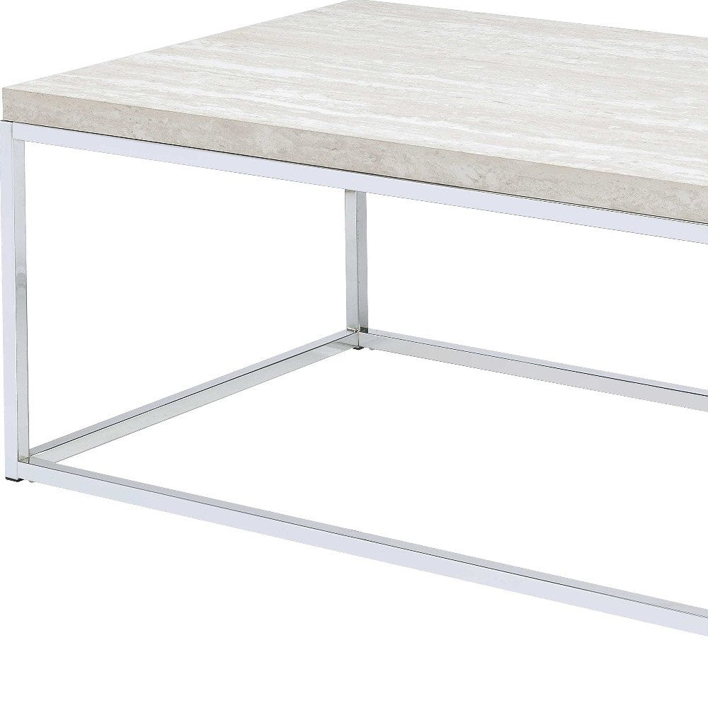 48" Chrome And White Oak Manufactured Wood And Metal Rectangular Coffee Table HomeRoots