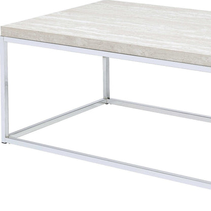 48" Chrome And White Oak Manufactured Wood And Metal Rectangular Coffee Table HomeRoots