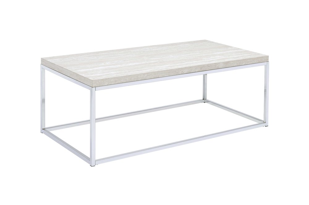 48" Chrome And White Oak Manufactured Wood And Metal Rectangular Coffee Table HomeRoots
