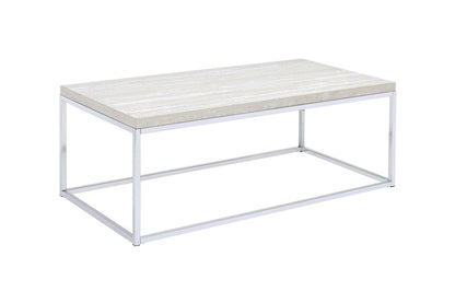 48" Chrome And White Oak Manufactured Wood And Metal Rectangular Coffee Table HomeRoots