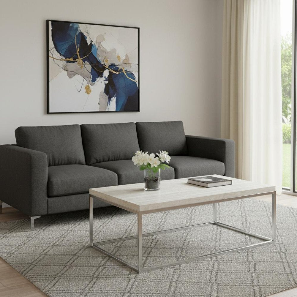 48" Chrome And White Oak Manufactured Wood And Metal Rectangular Coffee Table HomeRoots