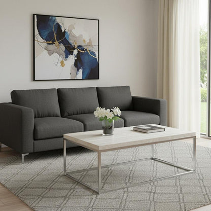 48" Chrome And White Oak Manufactured Wood And Metal Rectangular Coffee Table HomeRoots