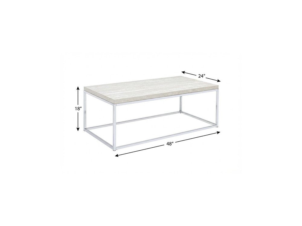 48" Chrome And White Oak Manufactured Wood And Metal Rectangular Coffee Table HomeRoots