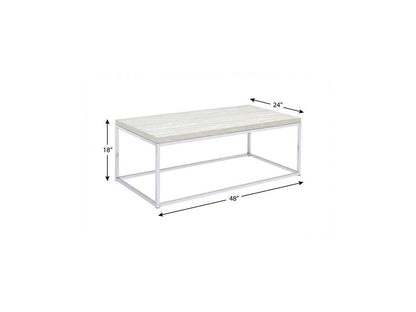 48" Chrome And White Oak Manufactured Wood And Metal Rectangular Coffee Table HomeRoots