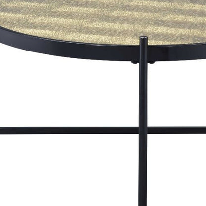 35" Black And Gold Glass And Manufactured Wood Round Coffee Table