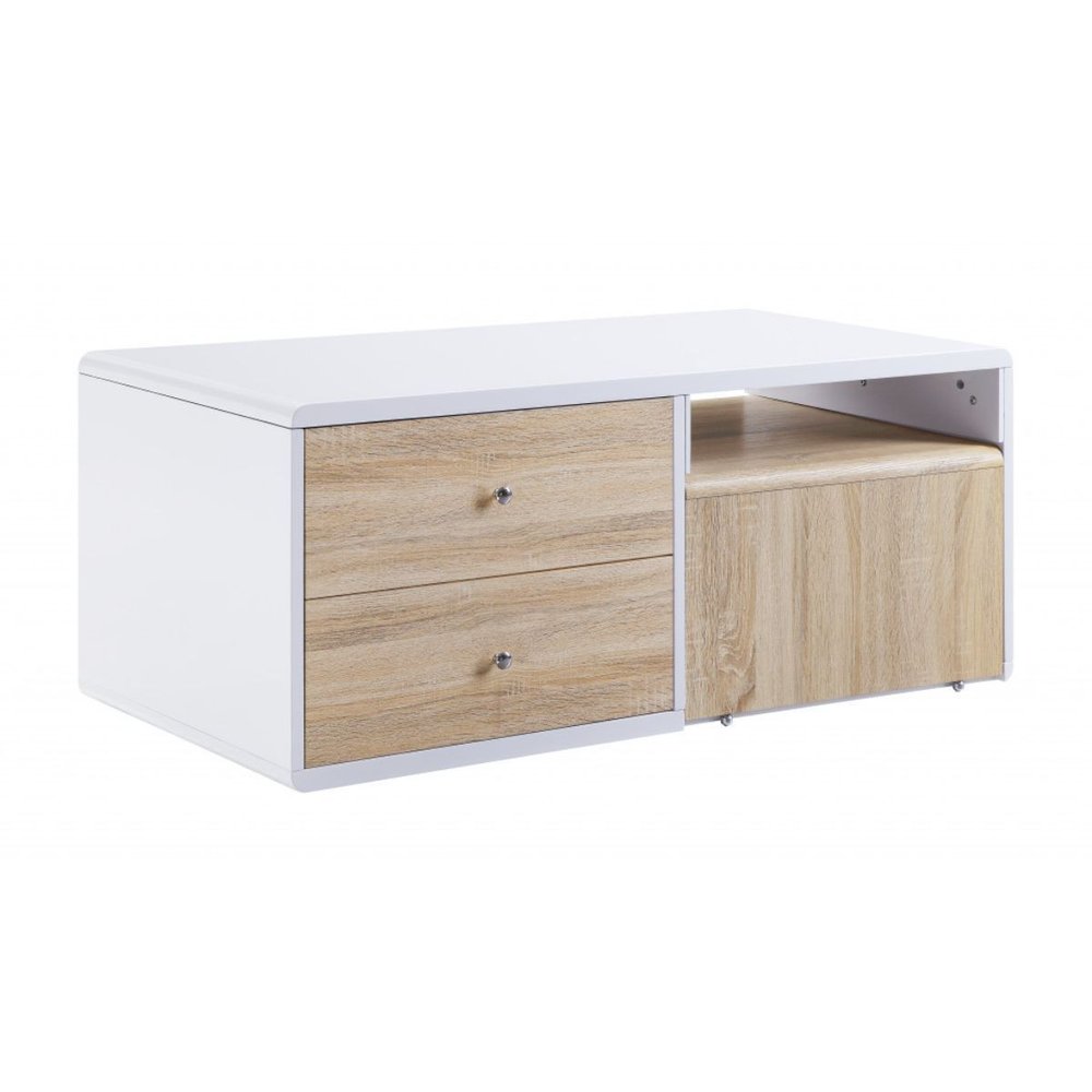 47" White and Natural Wood Frame Coffee Table With Two Drawers HomeRoots