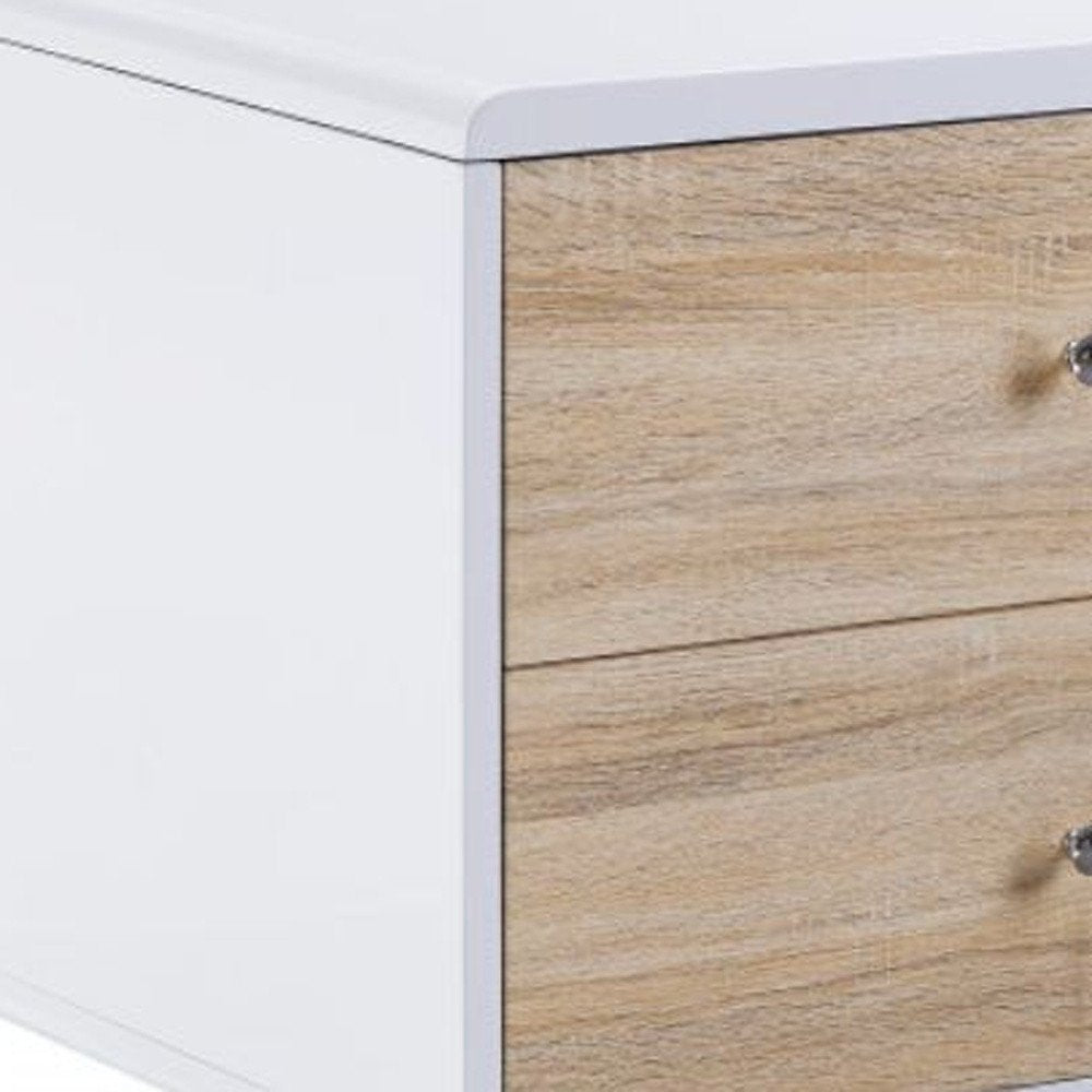 47" White and Natural Wood Frame Coffee Table With Two Drawers HomeRoots