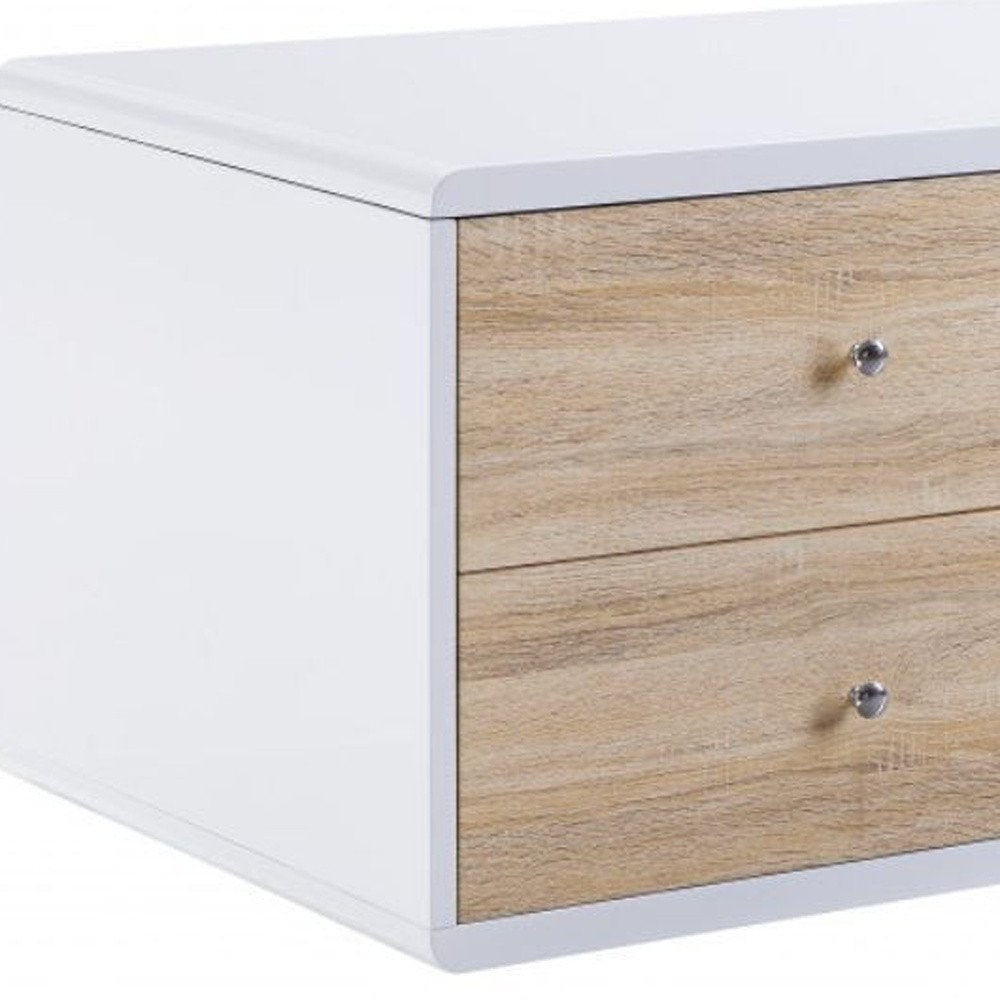 47" White and Natural Wood Frame Coffee Table With Two Drawers HomeRoots