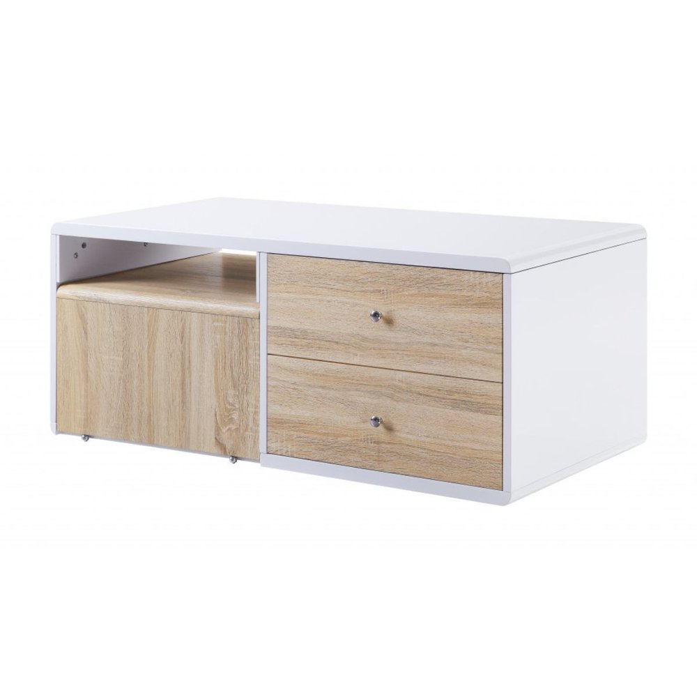 47" White and Natural Wood Frame Coffee Table With Two Drawers HomeRoots