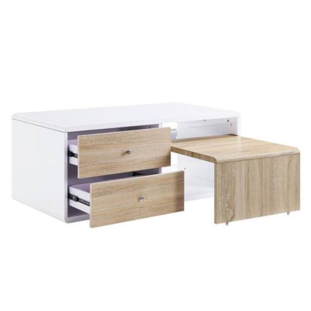 47" White and Natural Wood Frame Coffee Table With Two Drawers HomeRoots