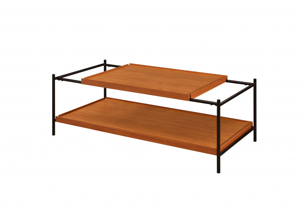 48" Black And Honey Oak Rectangular Coffee Table With Shelf