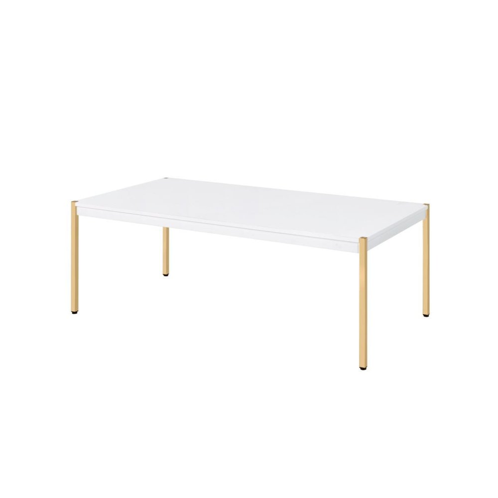 48" White and Gold Wood And Metal Coffee Table HomeRoots