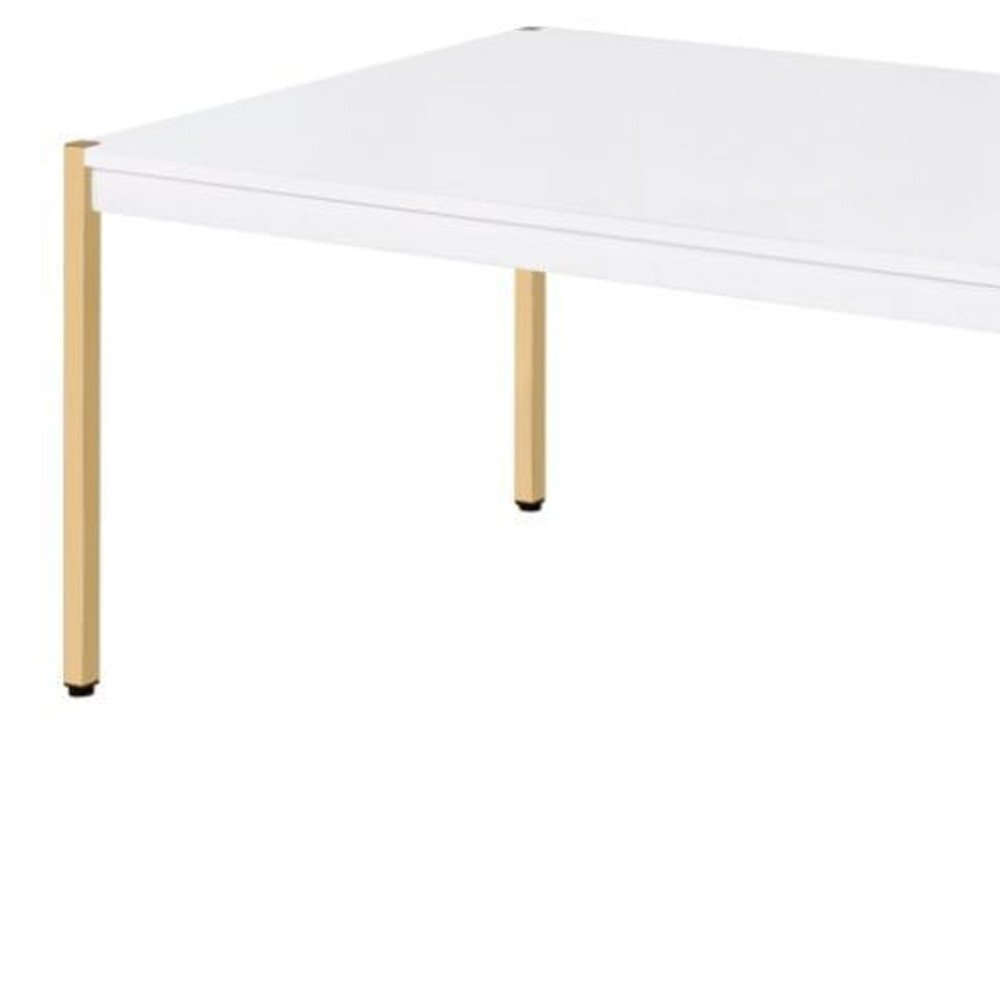 48" White and Gold Wood And Metal Coffee Table HomeRoots