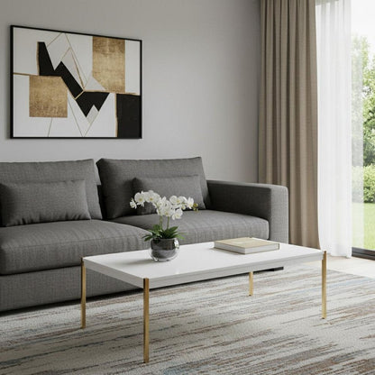 48" White and Gold Wood And Metal Coffee Table HomeRoots
