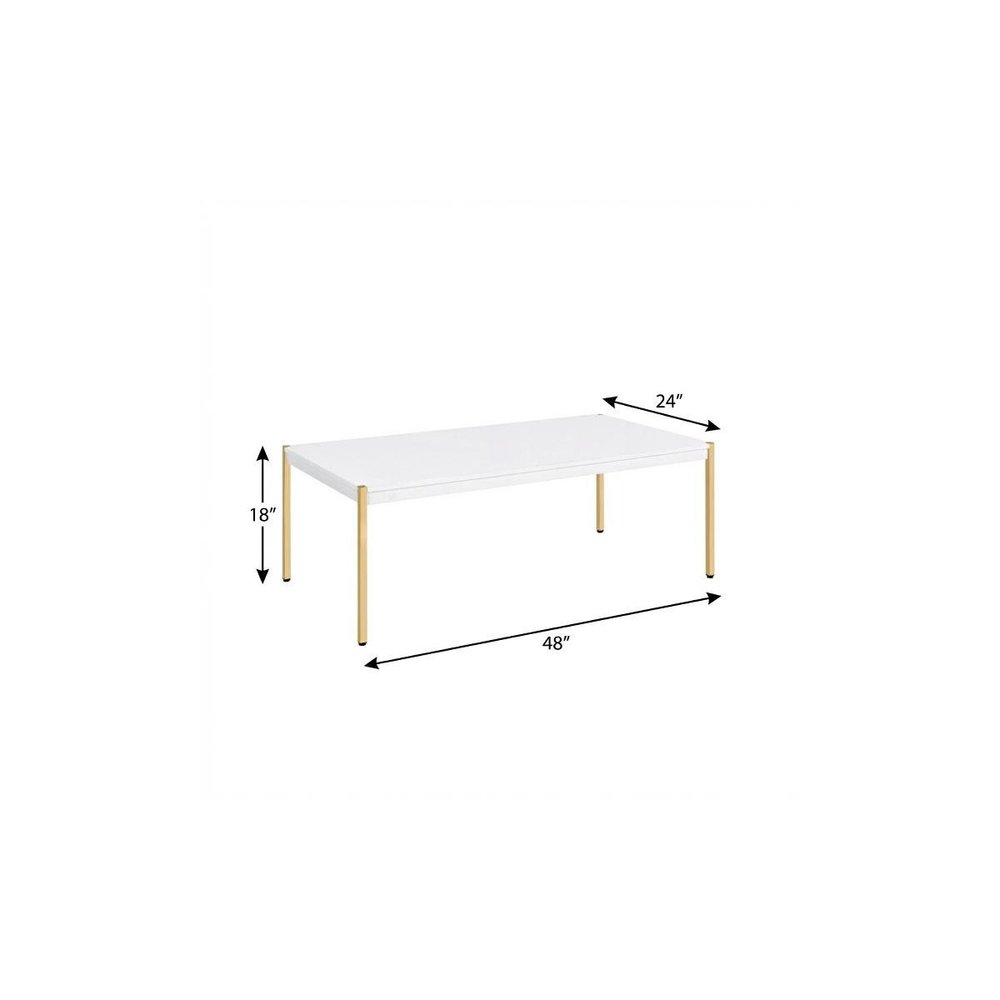 48" White and Gold Wood And Metal Coffee Table HomeRoots