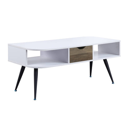44" White and Black Melamine Veneer And Metal Coffee Table With Drawer And Shelf HomeRoots