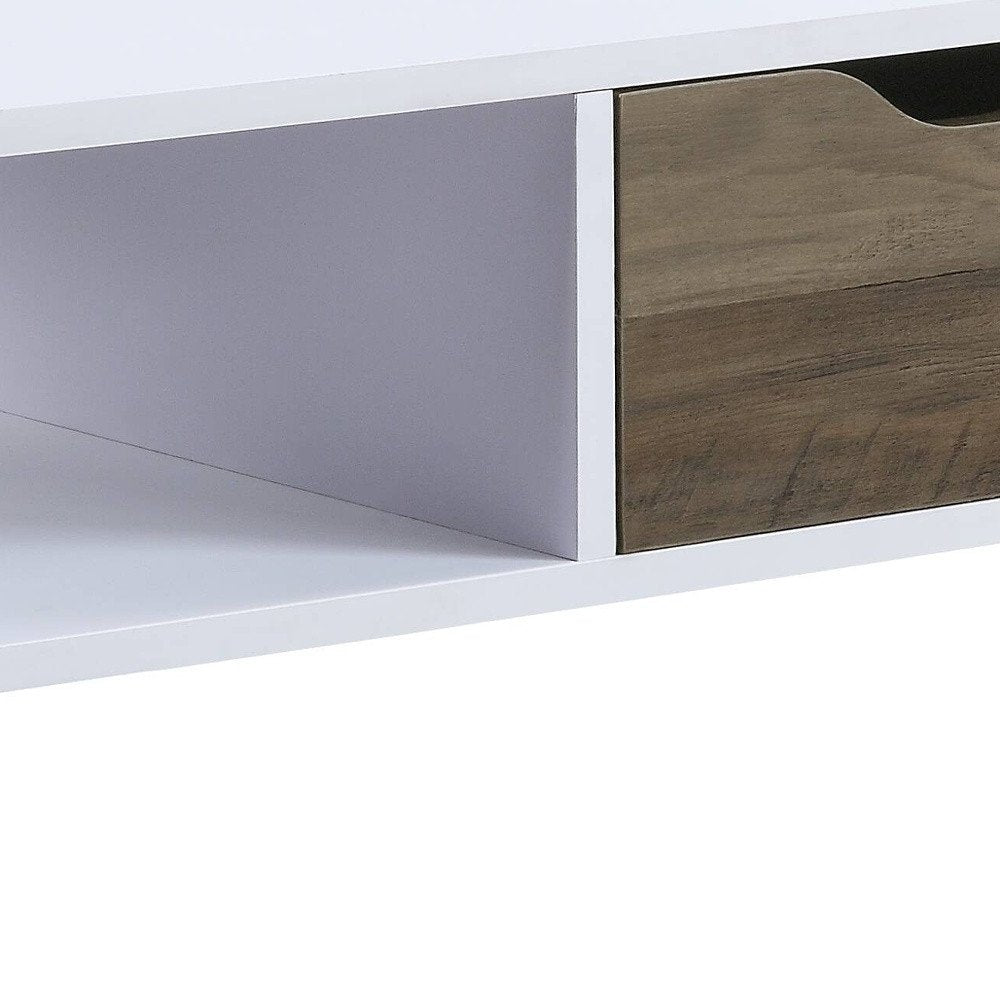 44" White and Black Melamine Veneer And Metal Coffee Table With Drawer And Shelf HomeRoots