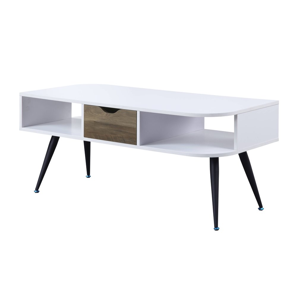 44" White and Black Melamine Veneer And Metal Coffee Table With Drawer And Shelf HomeRoots