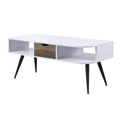 44" White and Black Melamine Veneer And Metal Coffee Table With Drawer And Shelf HomeRoots