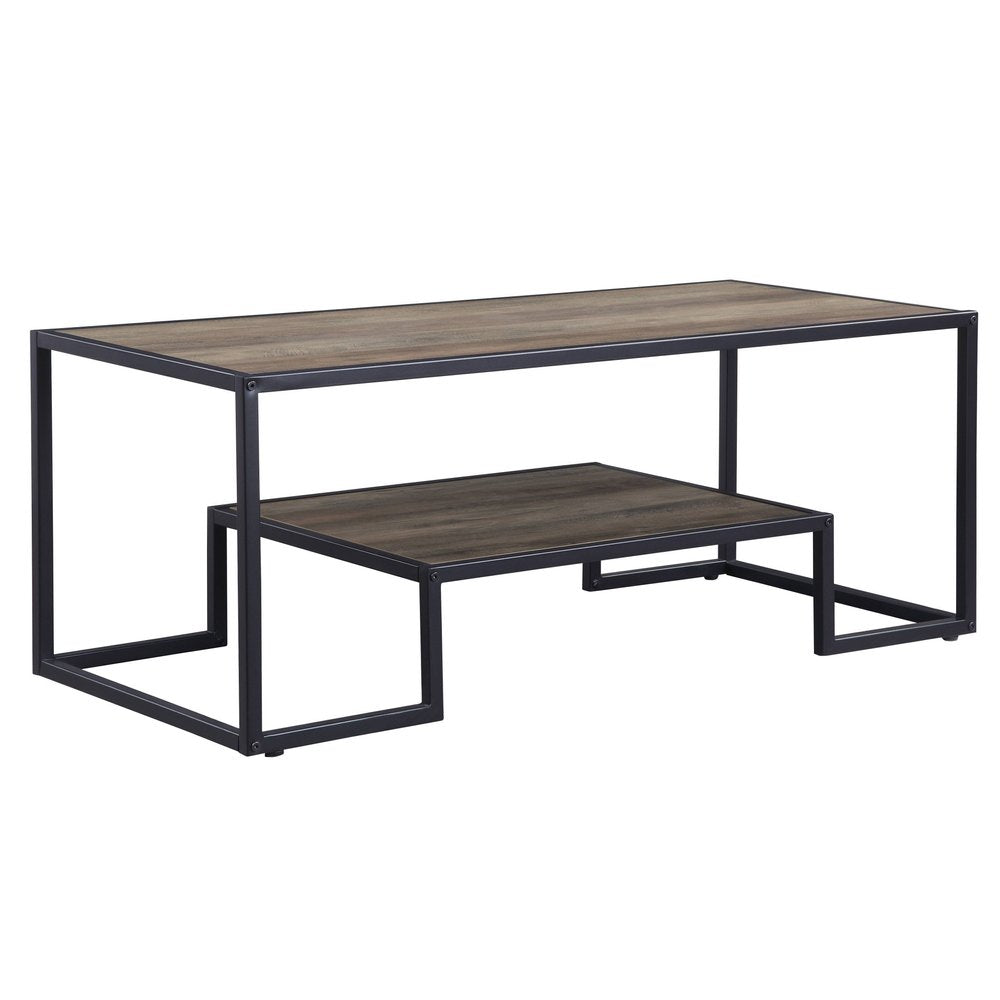 45" Brown and Black Metal Sled Coffee Table With Shelf HomeRoots